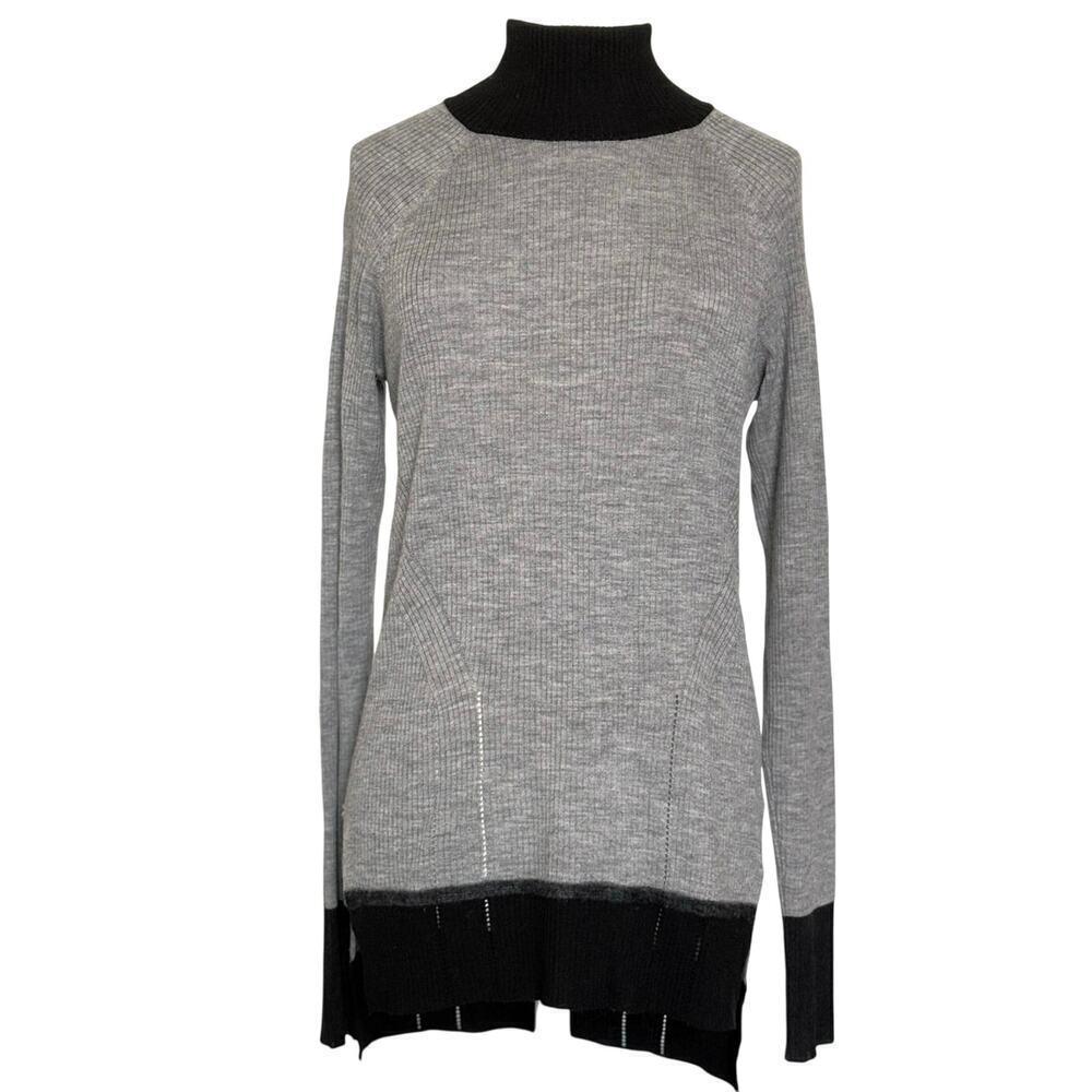 Rag & Bone Small Mock Neck Ribbed Gray Extra Fine Merino Wool Sweater
